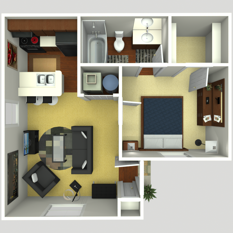 One Bedroom One Bath Floor Plan 1
